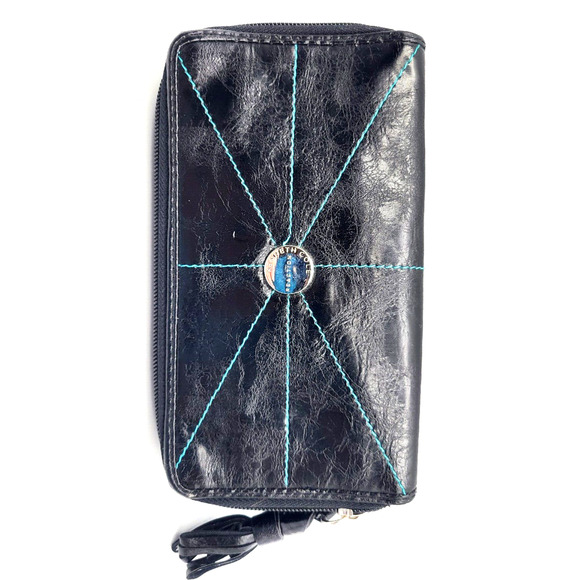 KENNETH COLE REACTION Black Clutch Organizer Leather Tassel Zipper Pulls 8x4.5x1 - Picture 3 of 11